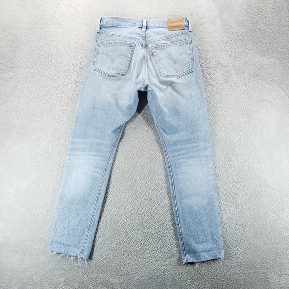 Levis 501 Jeans Womens 31 Blue Skinny Button Fly Light Wash Faded Raw Hem Boho - Picture 2 of 11